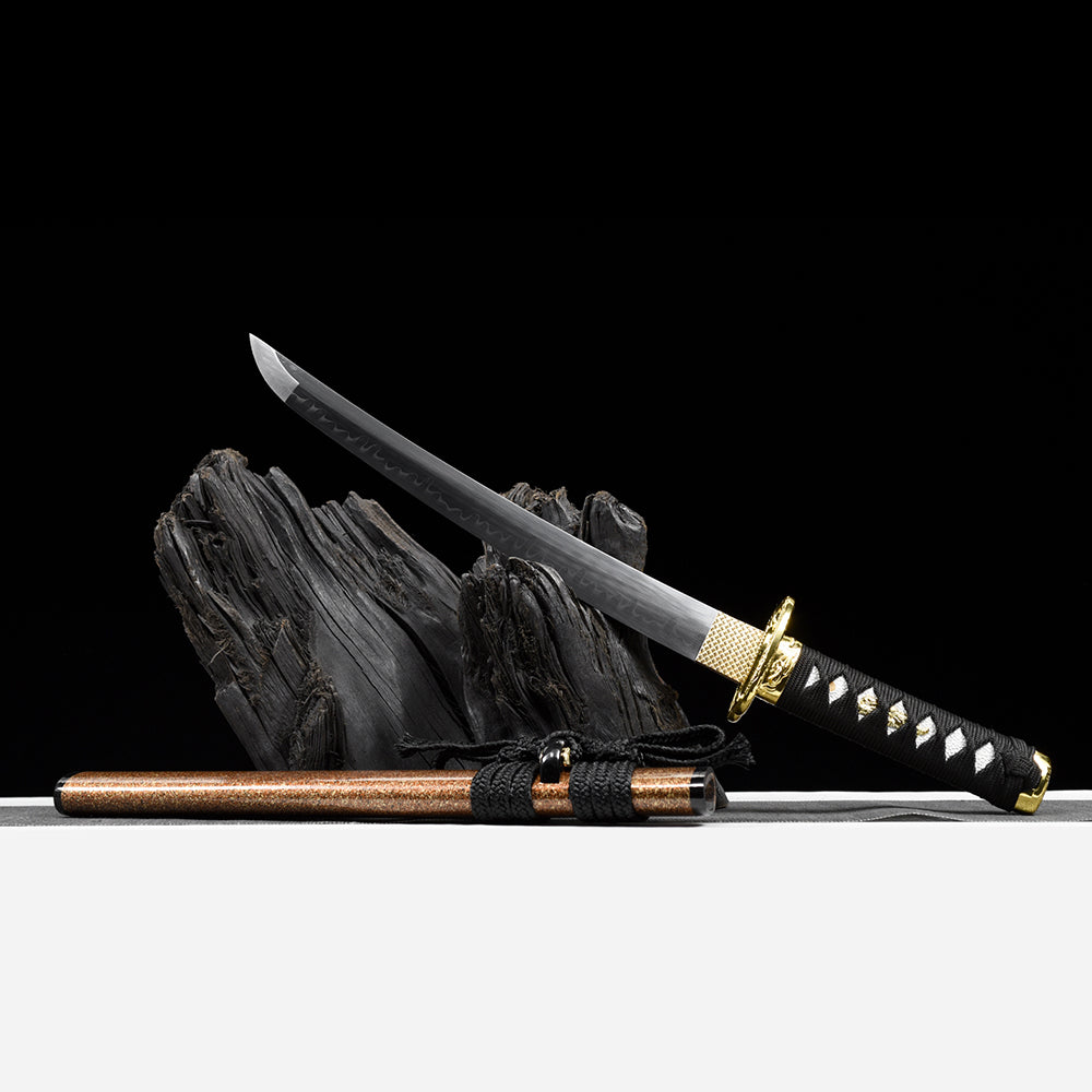 Handmade T10 Steel Japanese Sword-Tanto with Golden Tsuba