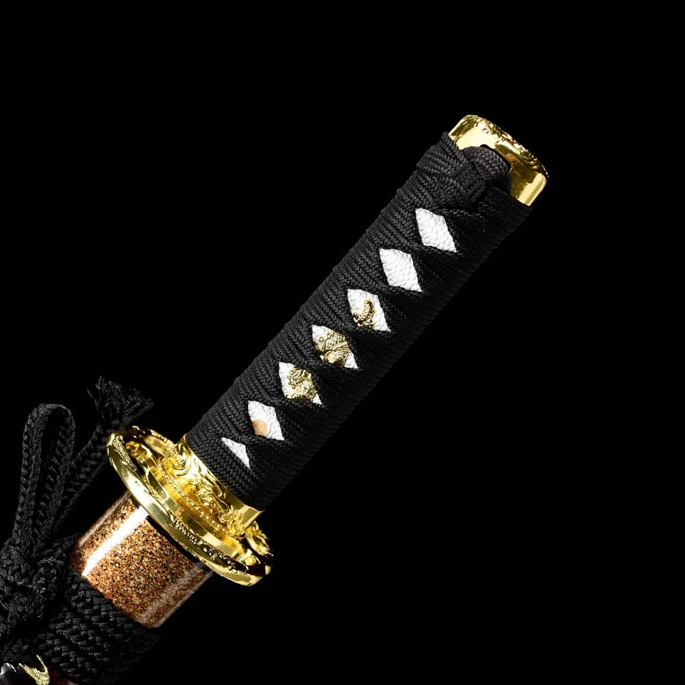 Handmade T10 Steel Japanese Sword-Tanto with Golden Tsuba
