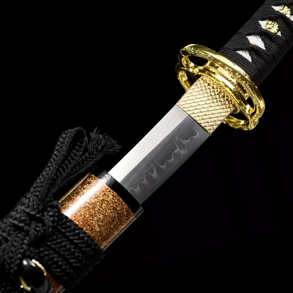 Handmade T10 Steel Japanese Sword-Tanto with Golden Tsuba