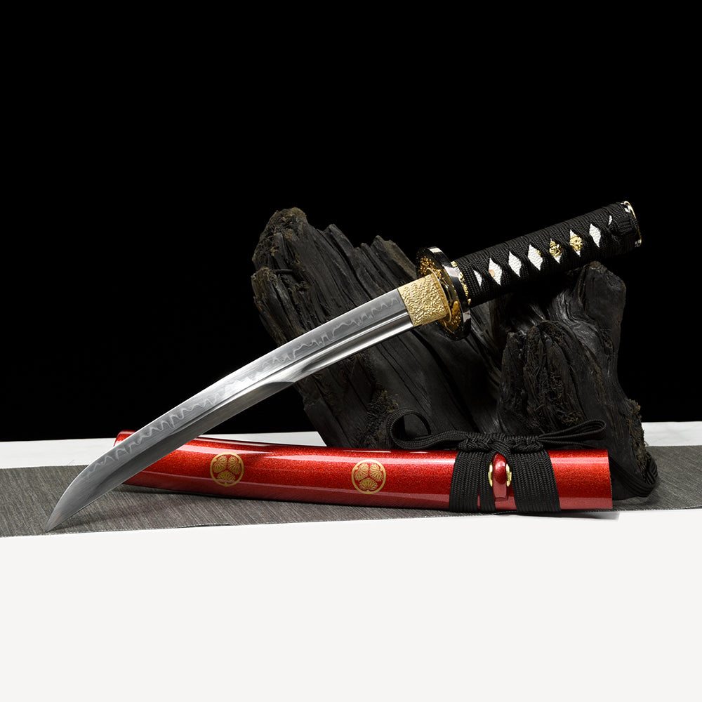 Handmade T10 Short Sword-Japanese Tanto with Red Saya