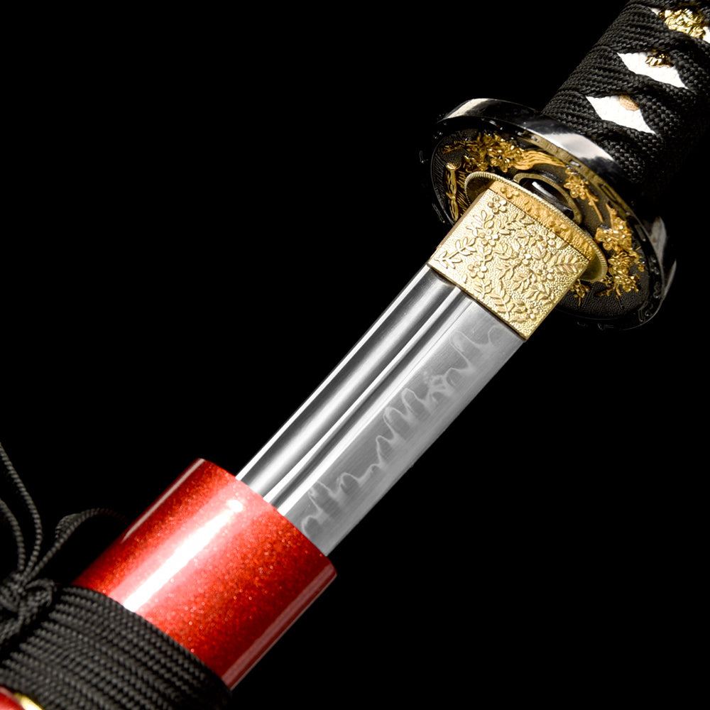 Handmade T10 Short Sword-Japanese Tanto with Red Saya