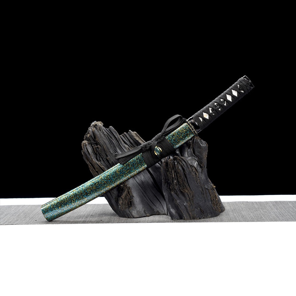 Ninja Weapons Japanese Short Sword-Carbon Steel Tanto with Green Saya