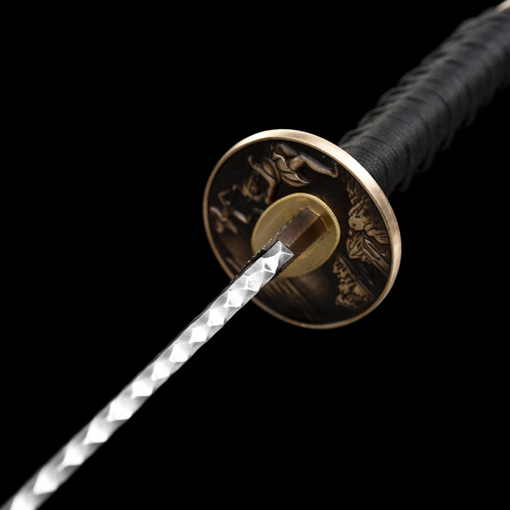 Authentic Damascus Steel Short Sword-Handmade Tanto with Brass Tsuba