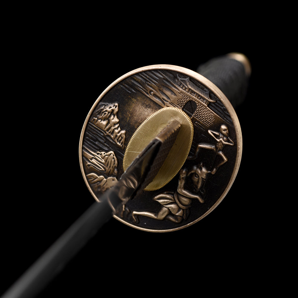 Authentic Damascus Steel Short Sword-Handmade Tanto with Brass Tsuba