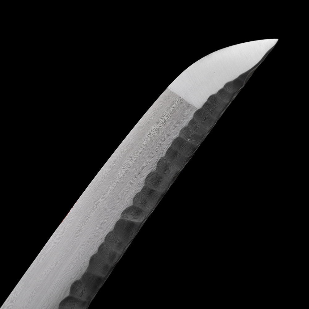 Authentic Damascus Steel Short Sword-Handmade Tanto with Brass Tsuba