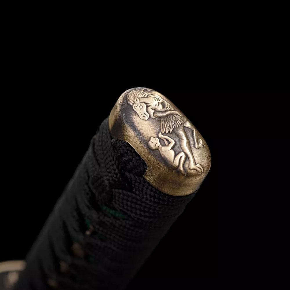 Authentic Damascus Steel Short Sword-Handmade Tanto with Brass Tsuba