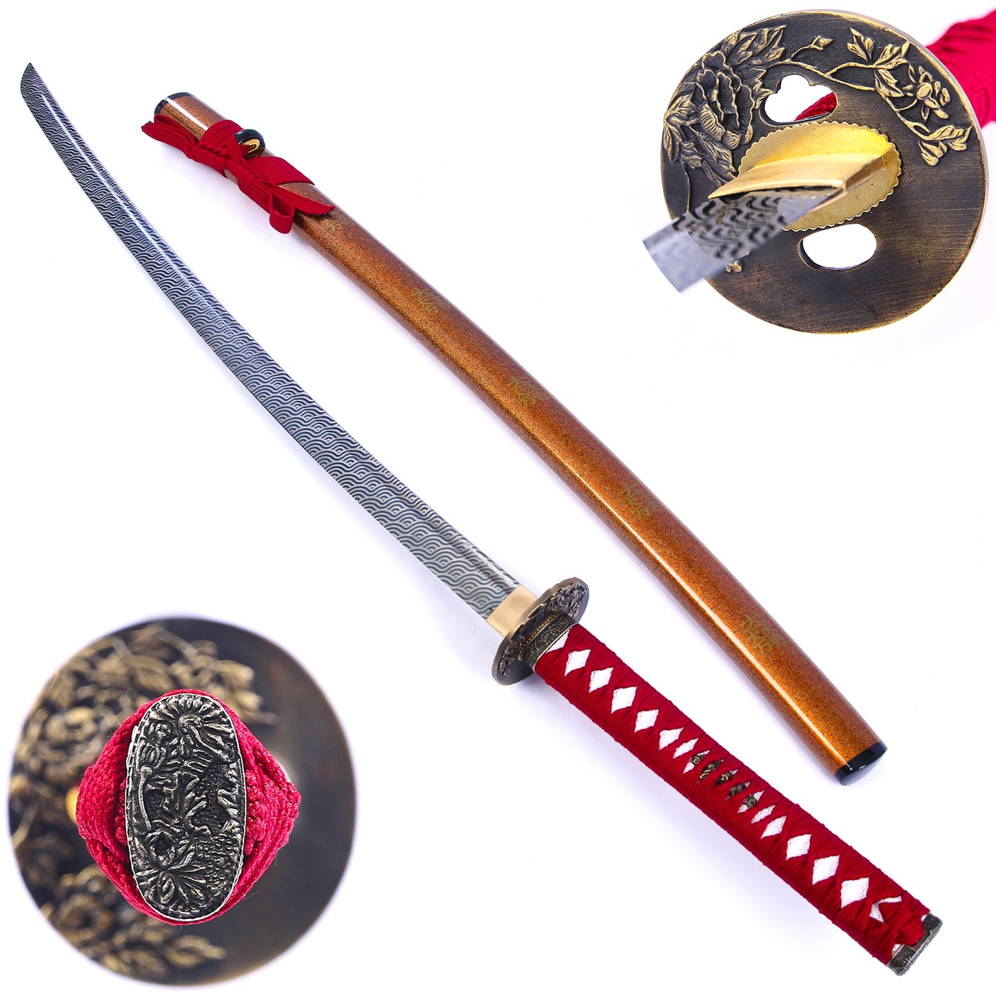 Red Katana- Traditional Japanese Samurai Ninja Sword for Practice