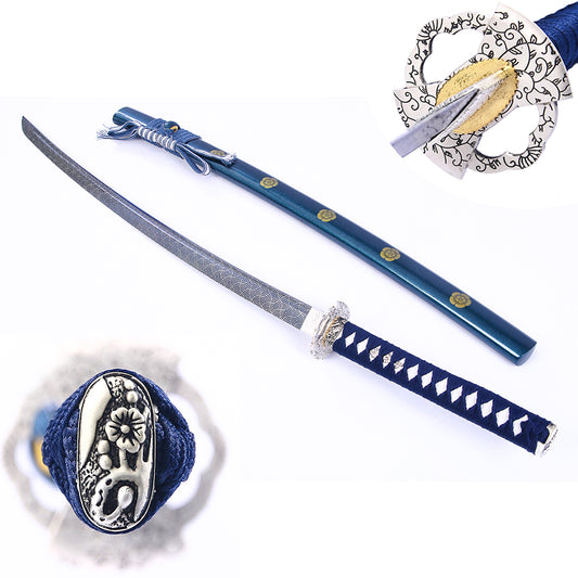 Blue Katana- Silver Tsuba High Quality Japanese Samurai Sword