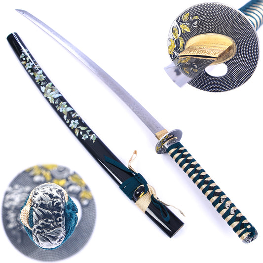 Black Sword-Flower Katana with Full Tang Blade