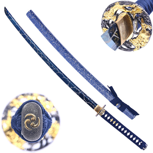 Golden Tsuba Japanese Samurai Sword-Real Katana with Lightning Blade